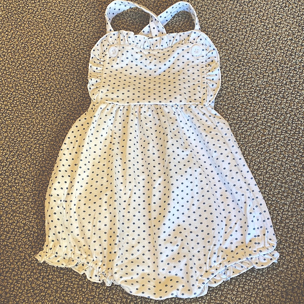 Cecil and Lou - Baby Girl Bubble White with Navy Dots size 18 months)